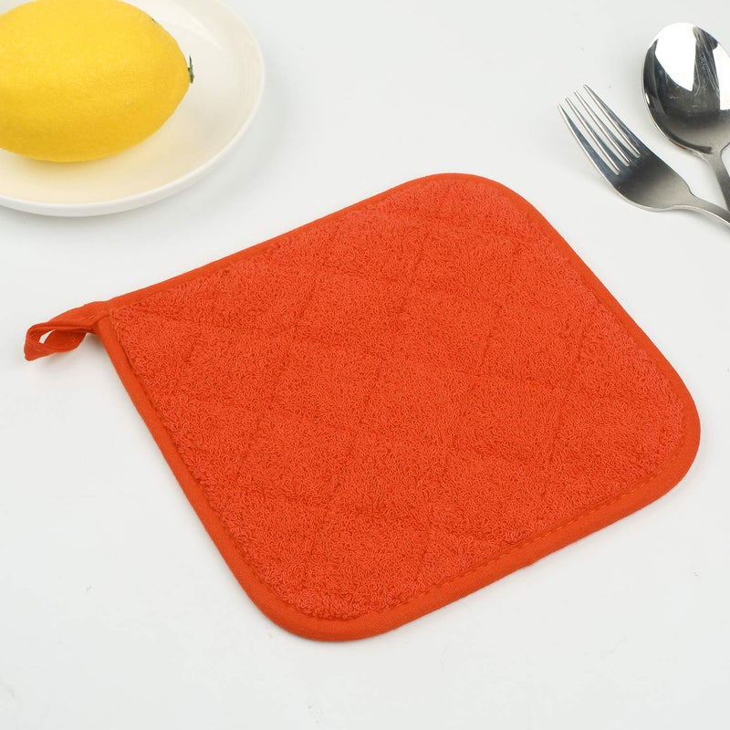 lifaith 100% Cotton Kitchen Everyday Basic Terry Pot Holder Heat Resistant Coaster Potholder for Cooking and Baking Set of 5 Orange - Image 5